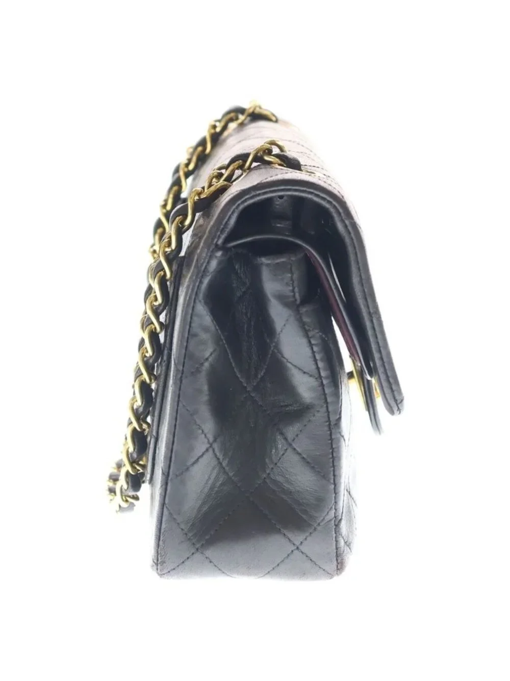 Chanel Quilted 23 Double Flap Chain Shoulder Bag Black Lambskin Gold